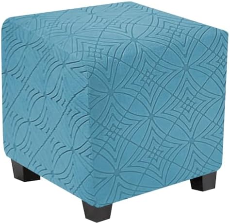 Bifaunvogel Square Stretch Ottoman Cover in Bluestone Blue