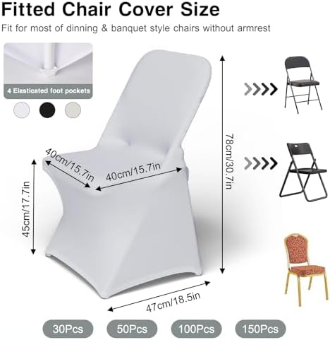 100 PCS White Folding Chair Covers for Events 1