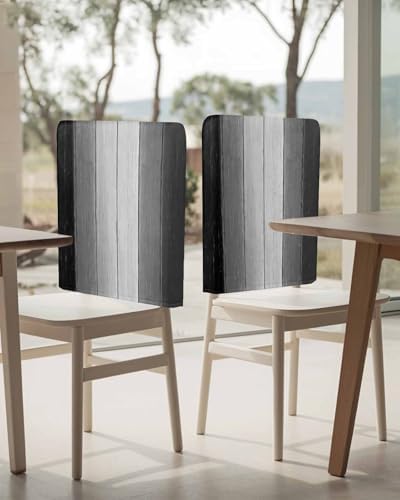 Black Grey Gradient Wood Board Dining Chair Cover 4 Pack