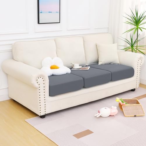 Smiry Waterproof Couch Cushion Covers 3 Pack Dark Grey