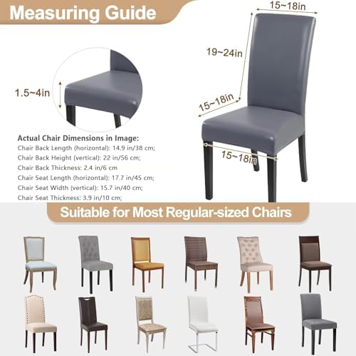 Waterproof PU Leather Dining Chair Covers Set of 6