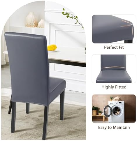 Waterproof PU Leather Dining Chair Covers Set of 6