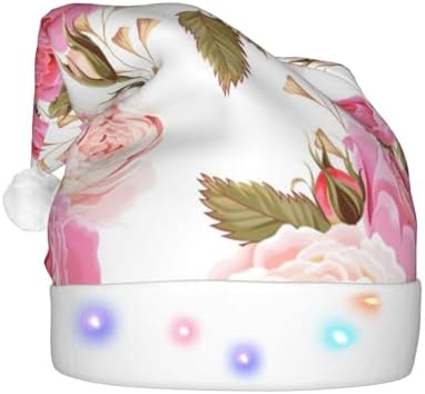 Floral Rose Pink Christmas Hat with LED Lights