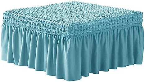 NIDITW Stretch Blue Seersucker Ottoman Cover with Skirt