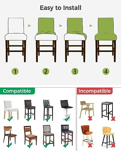 Sage Green Bar Stool Covers Set of 4 - Farmhouse Style Dining Chair Slipcovers