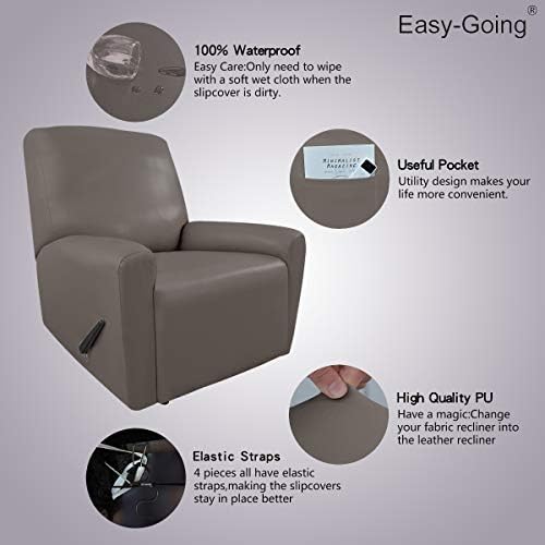 Easy-Going PU Leather Recliner Slipcovers 4 Piece Waterproof Stretch Furniture Covers