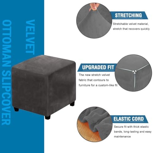 Velvet Square Ottoman Cover with Elastic Bottom 1