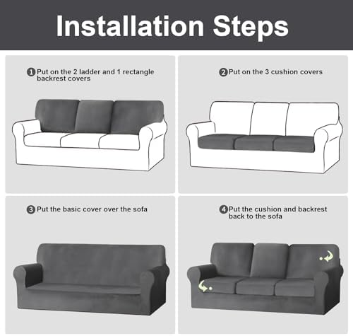 7 Piece Velvet Stretch Sofa Slipcover Set for 3 Cushion Couch