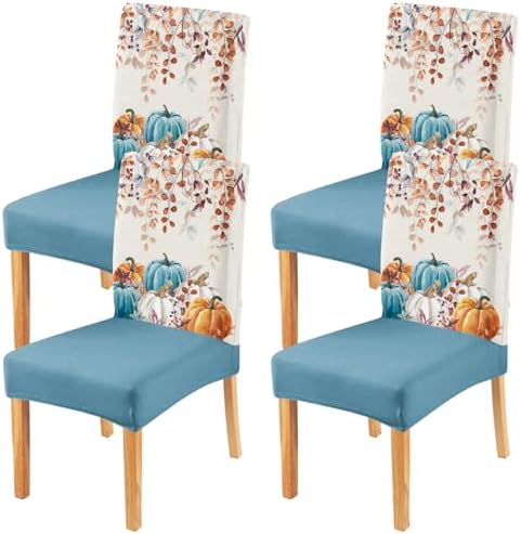 Faptoena Fall Chair Covers Set of 4 Blue Pumpkin Decor