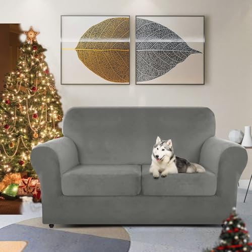ZNSAYOTX Velvet Sofa Cover 3 Piece Stretchable for 2 Cushion Couch