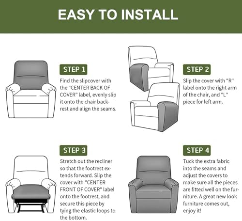 Recliner Chair Covers 4-Piece Stretch Slipcover with Storage Pockets