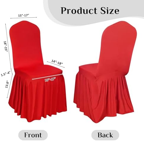 2pcs Chair Covers Stretch Parsons Skirt for Hotel and Home Use Red