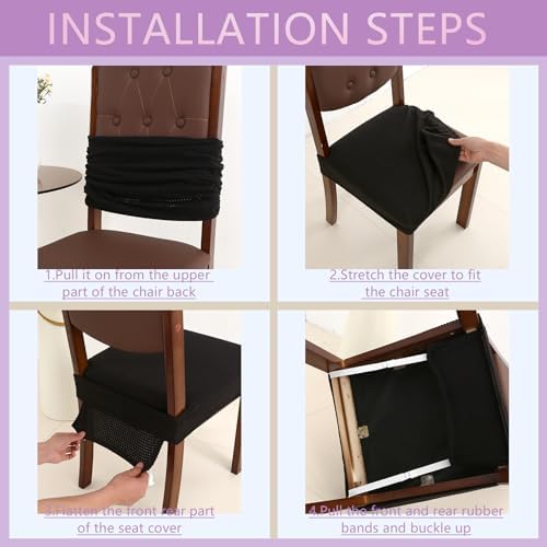 Set of 4 Dining Chair Seat Covers with Rear Coverage