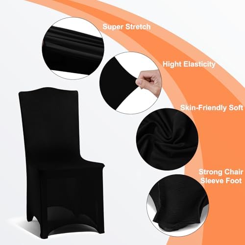 10 Pack Black Spandex Chair Covers for Party and Wedding