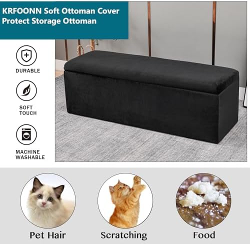 KRFOONN Rectangle Ottoman Slipcover Velvet Stool Cover
