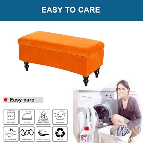 Velvet Storage Ottoman Cover Rectangle Bench Slipcover with Elastic Bands