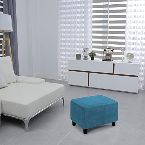 LiveGo Velvet Stretch Ottoman Cover Peacock Blue L Size