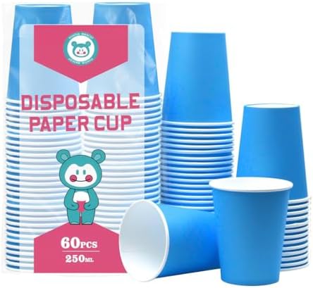 Yuxitia 60pcs Blue Disposable Paper Cups 8oz