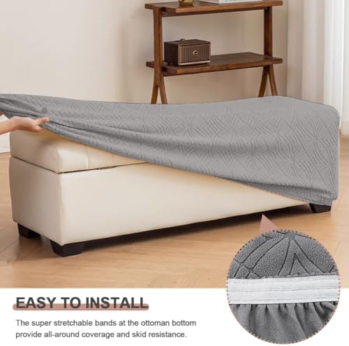 Levoberg Stretch Storage Ottoman Cover Light Gray