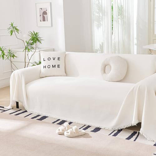 White Chenille Sofa Cover for Dogs 71 X 118