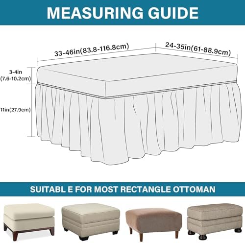 Seersucker Ottoman Slipcover with Skirt - Beige Large