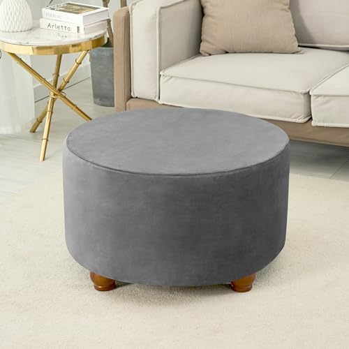 Velvet Round Ottoman Slipcover - Dark Gray X-Large