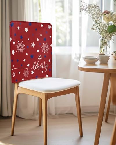 Independence Day Chair Back Covers Set of 4 Red American Flag Fireworks