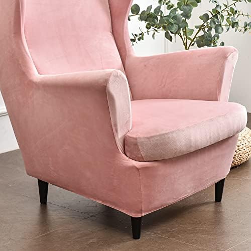 GULI Wingback Chair Cover 2-Piece Velvet Pink