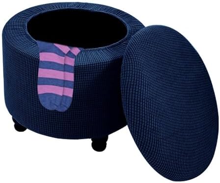 Folding Storage Stretch Round Ottoman Cover with Lid Footstool Slipcover 18-24in