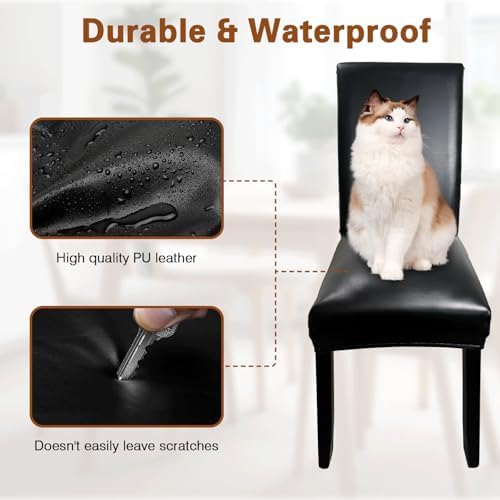 Leather Chair Covers Set of 6 Waterproof Dining Chair Slipcovers Black