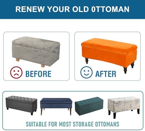 Velvet Storage Ottoman Cover Rectangle Bench Slipcover with Elastic Bands
