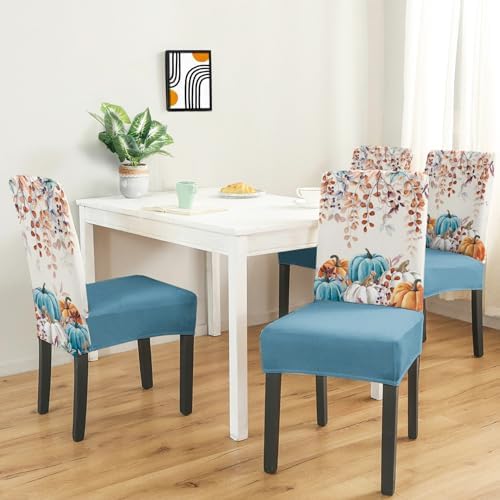 Faptoena Fall Chair Covers Set of 4 Blue Pumpkin Decor