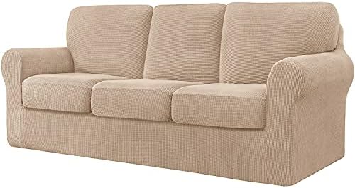7 Piece Stretch Sofa Covers Khaki Jacquard