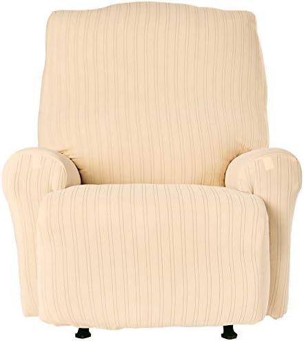 SureFit SF39058 Stretch Pinstripe Recliner Slipcover - Cream
