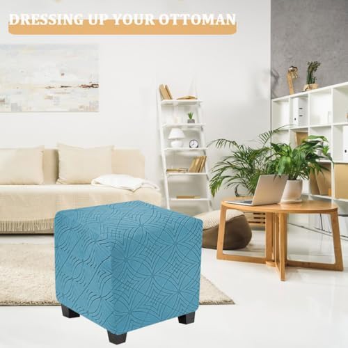Bifaunvogel Square Stretch Ottoman Cover in Bluestone Blue