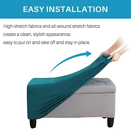 LiveGo Velvet Stretch Ottoman Cover Peacock Blue L Size