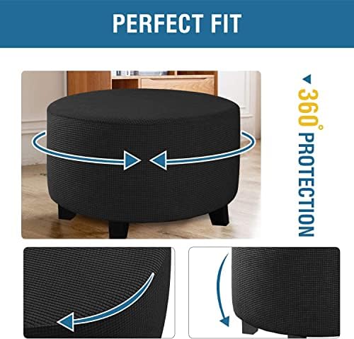 ADPON Stretch Ottoman Cover for Round Footrest Ottoman - Medium Black