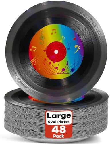 ZOIIWA 48PCS Records Theme Paper Plates 7in