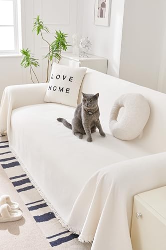 White Chenille Sofa Cover for Dogs 71 X 118