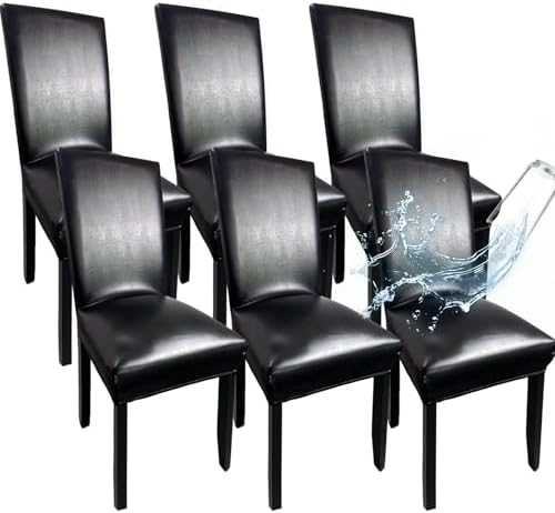 Leather Chair Covers Set of 6 Waterproof Dining Chair Slipcovers Black