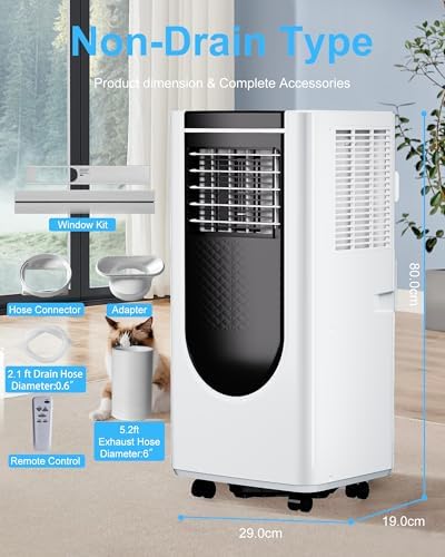 8000 BTU Portable Air Conditioner with 4 Modes and Remote Control