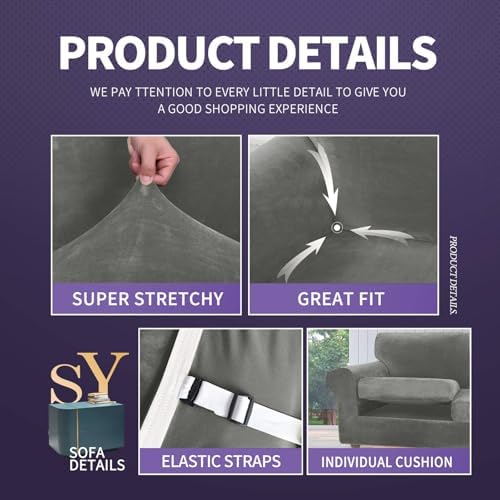 ZNSAYOTX Velvet Sofa Cover 3 Piece Stretchable for 2 Cushion Couch