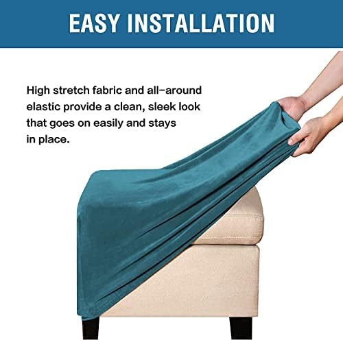 ADPON Square Velvet Ottoman Covers Stretch with Elastic Bottom X-Large Deep Teal