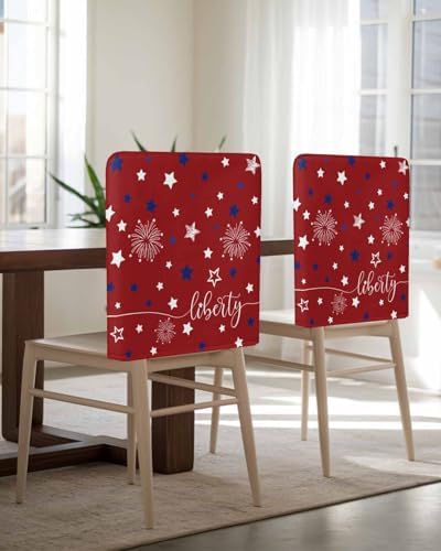 Independence Day Chair Back Covers Set of 4 Red American Flag Fireworks