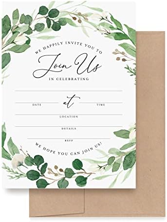 Bliss Collections Invitations with Envelopes 5x7 Pack of 25 Eucalyptus