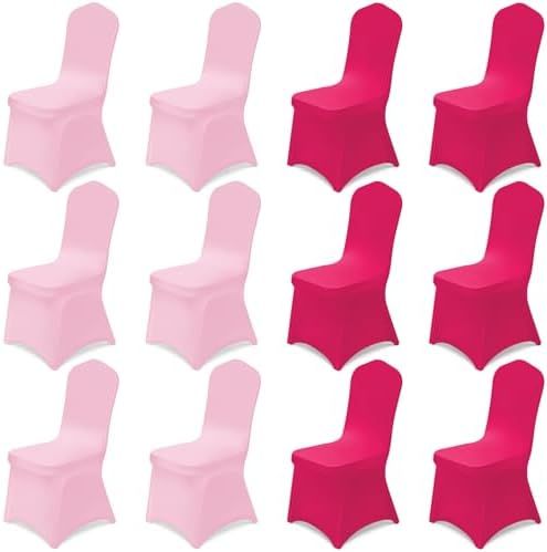 Oudain 12 Pcs Pink Party Chair Covers for Folding Chairs