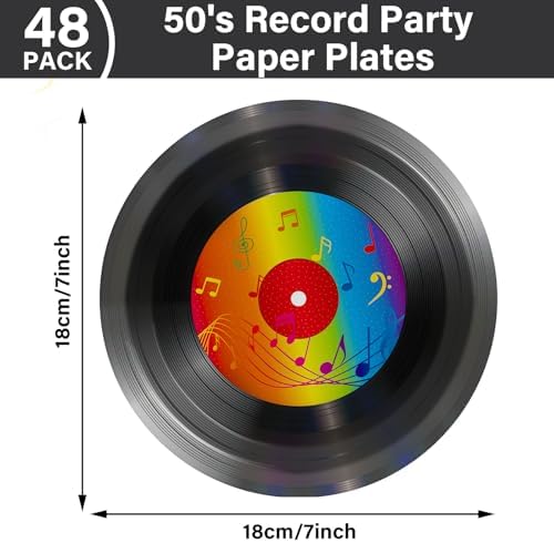 ZOIIWA 48PCS Records Theme Paper Plates 7in