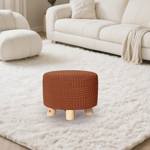 Round Ottoman Slipcover with Jacquard Design 20-23 Orange