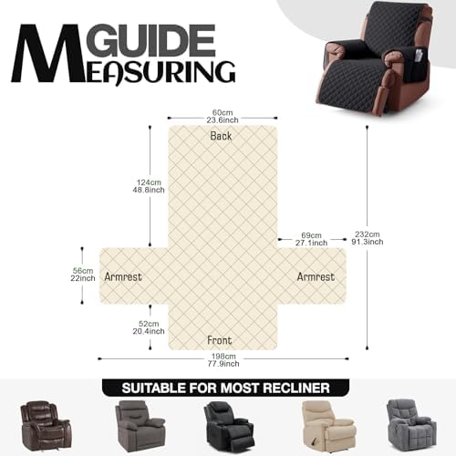 KinCam Waterproof Recliner Chair Cover 236 Black