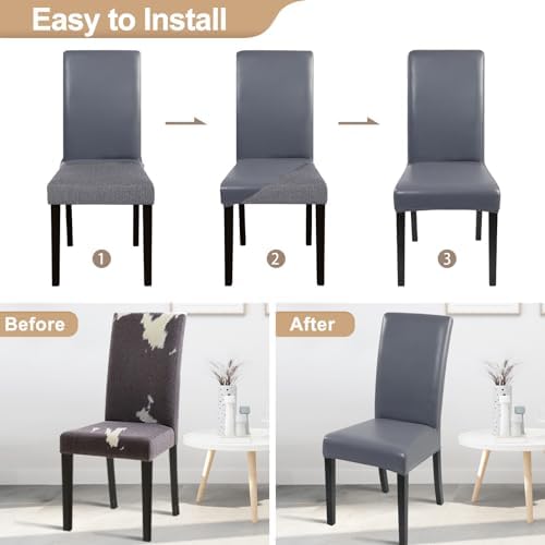 Waterproof PU Leather Dining Chair Covers Set of 6
